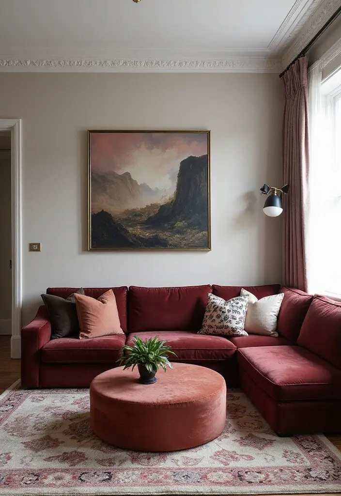 29 Burgundy Couch Living Room Ideas That Feel Rich and Stylish - 27. Statement Furniture Pieces