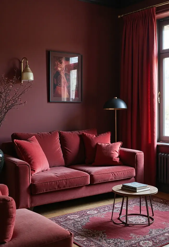 29 Burgundy Couch Living Room Ideas That Feel Rich and Stylish - 28. Use of Monochromatic Color Schemes
