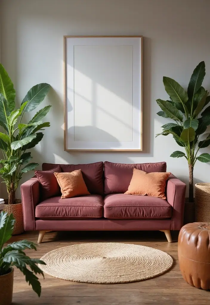 29 Burgundy Couch Living Room Ideas That Feel Rich and Stylish - 6. Earthy Tones for a Grounded Feel