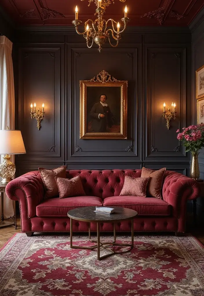 29 Burgundy Couch Living Room Ideas That Feel Rich and Stylish - 7. Elegant Gold Accents for a Touch of Luxury
