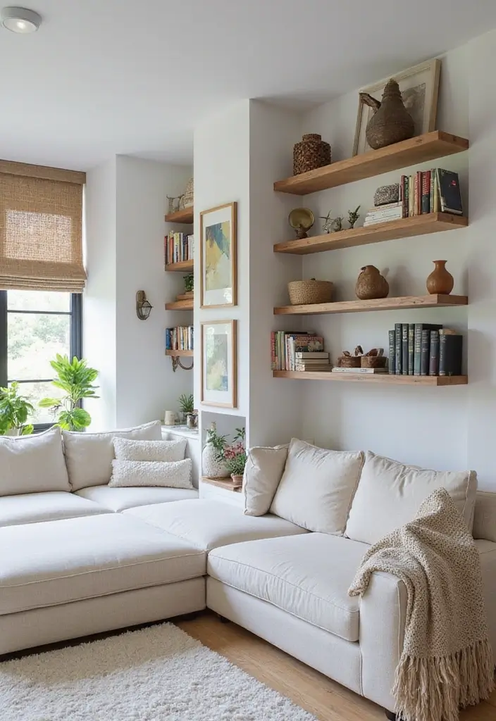 29 Family Living Room Ideas Modern Designs That Feel Cozy and Practical - 13. Functional Shelving Solutions