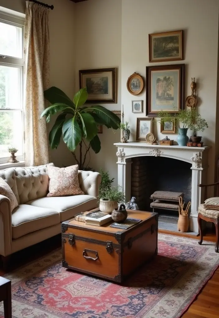 29 Family Living Room Ideas Modern Designs That Feel Cozy and Practical - 17. Vintage Finds for Charm