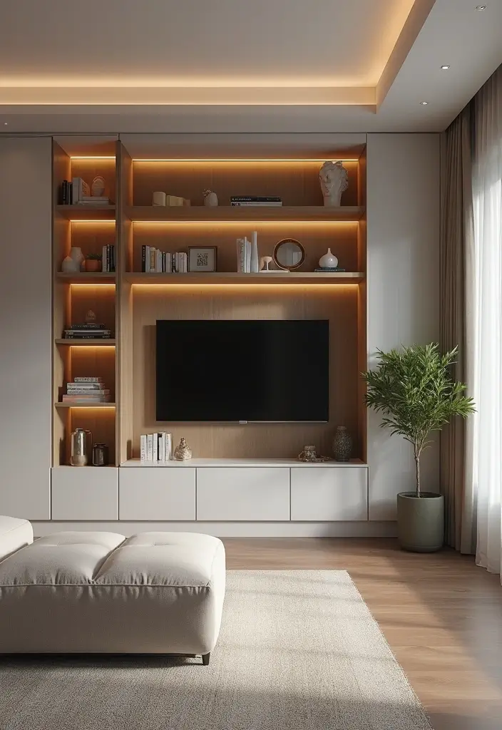 29 Family Living Room Ideas Modern Designs That Feel Cozy and Practical - 19. Sleek Built-In Units