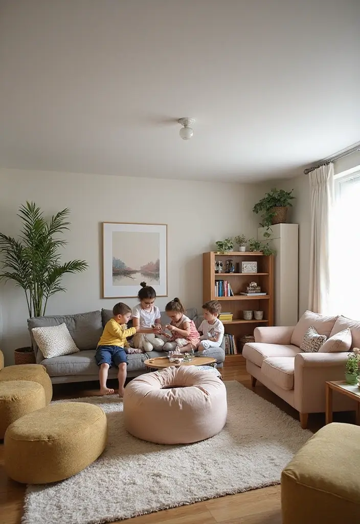 29 Family Living Room Ideas Modern Designs That Feel Cozy and Practical - 27. Playful Furniture Arrangements