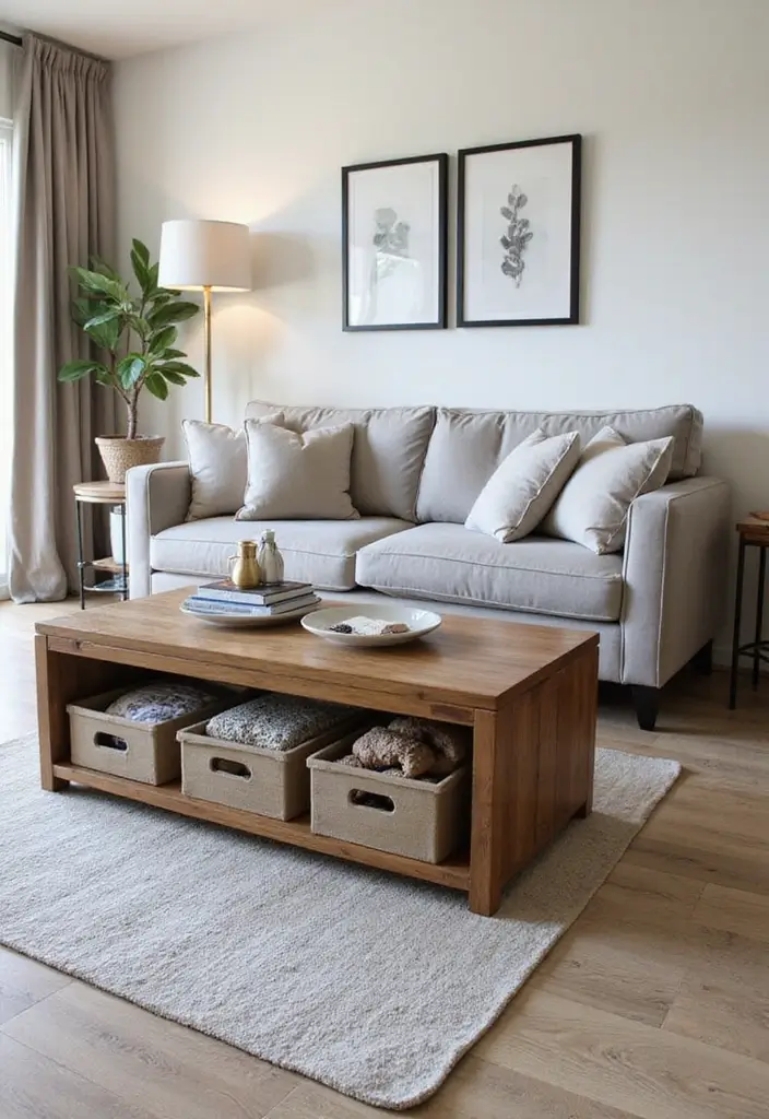 29 First Floor Living Room Ideas That Make the Most of the Layout - 16. Underfurniture Storage Solutions