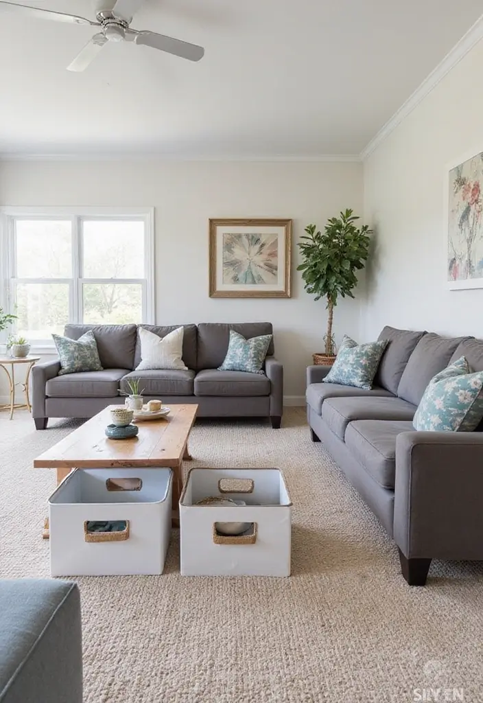 29 First Floor Living Room Ideas That Make the Most of the Layout - 19. Stylish Storage Bins