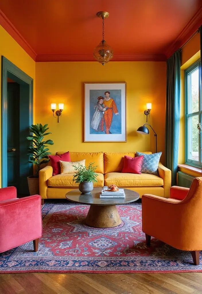 29 First Floor Living Room Ideas That Make the Most of the Layout - 23. Bold Color Schemes