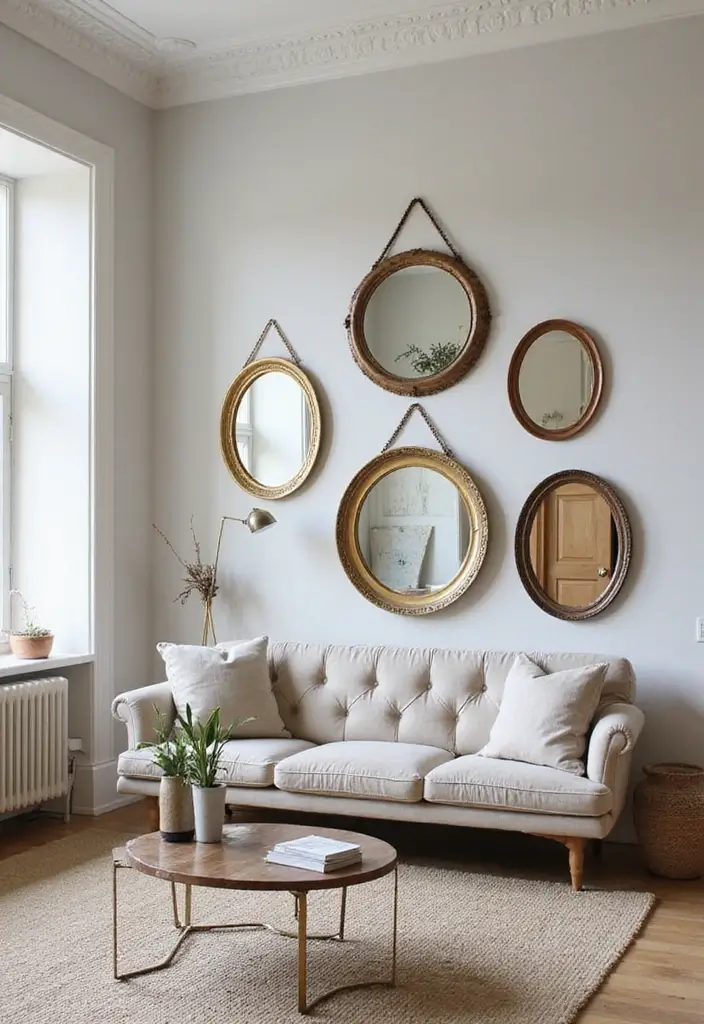 29 First Floor Living Room Ideas That Make the Most of the Layout - 9. Mirrors to Reflect Light