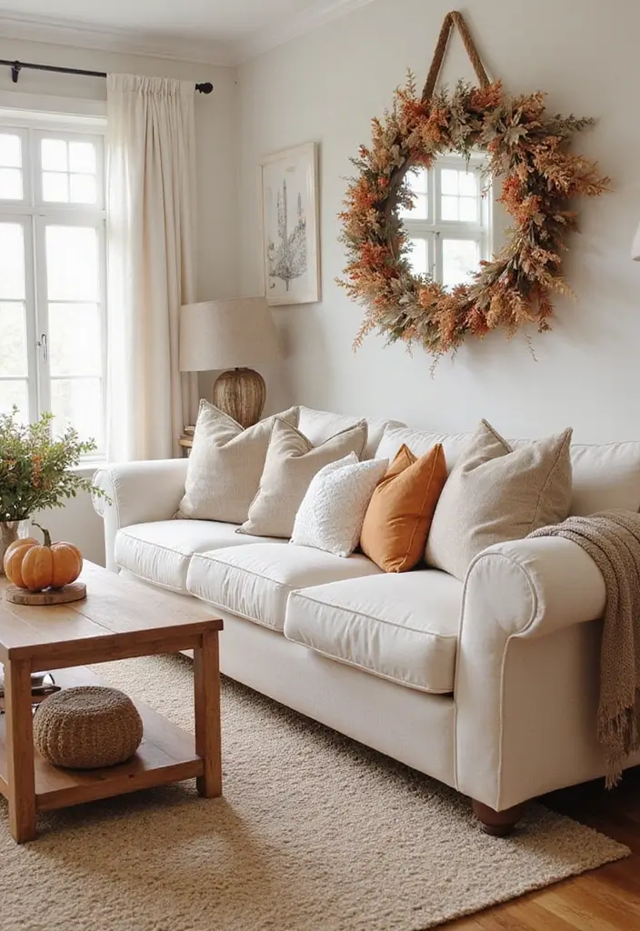 29 Ivory Sofa Living Room Ideas That Feel Elegant and Serene - 14. Seasonal Decor Changes