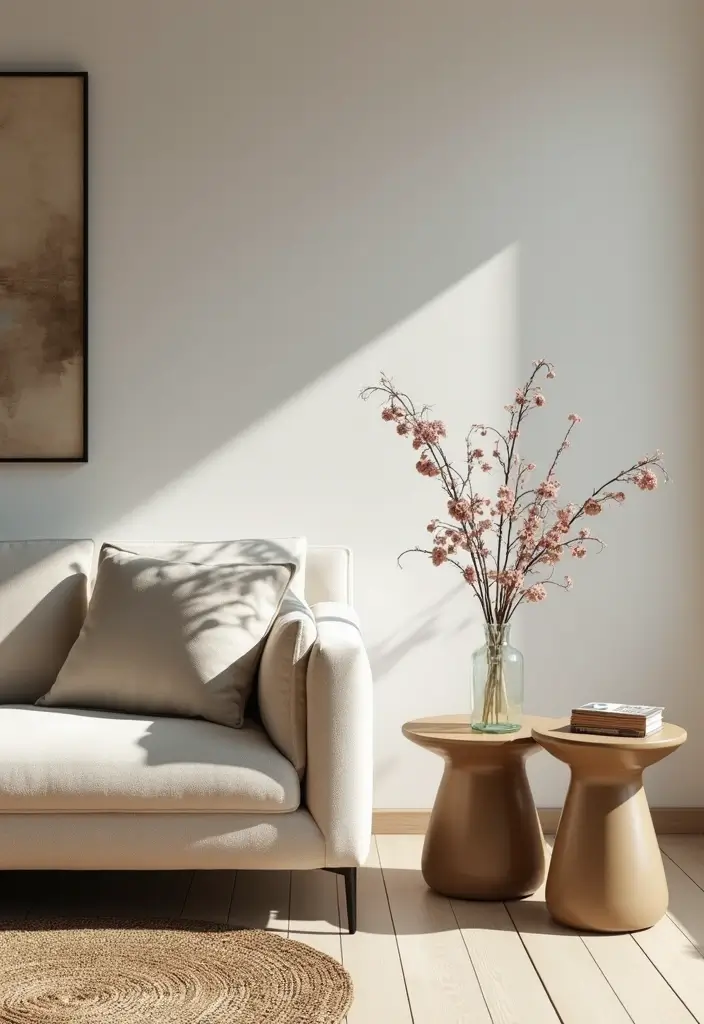 29 Ivory Sofa Living Room Ideas That Feel Elegant and Serene - 25. Elegant Side Tables