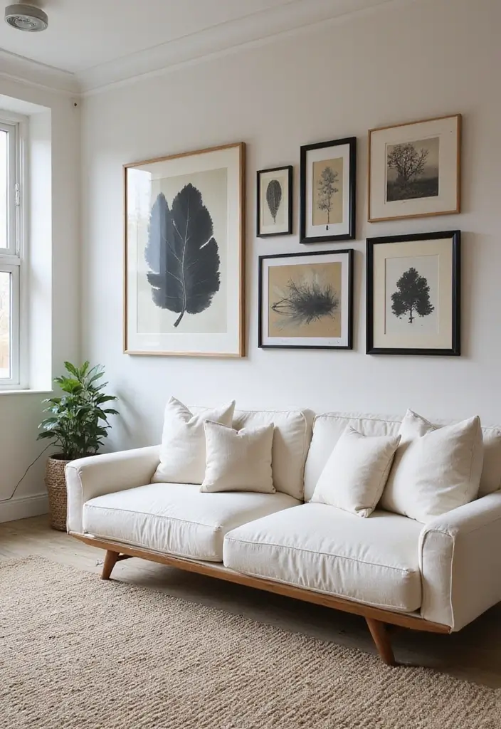 29 Ivory Sofa Living Room Ideas That Feel Elegant and Serene - 4. Artistic Accents with Wall Art
