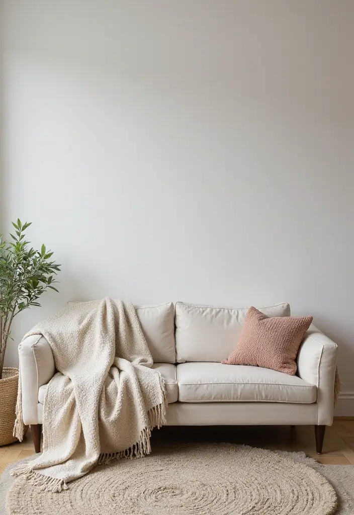 29 Ivory Sofa Living Room Ideas That Feel Elegant and Serene - 6. Cozy Throw Blankets