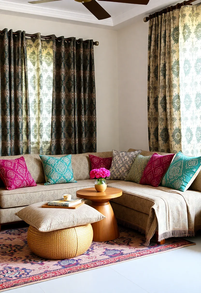 29 Kerala Living Room Designs That Blend Tradition and Modernity - 17. Combining Modern and Traditional Patterns