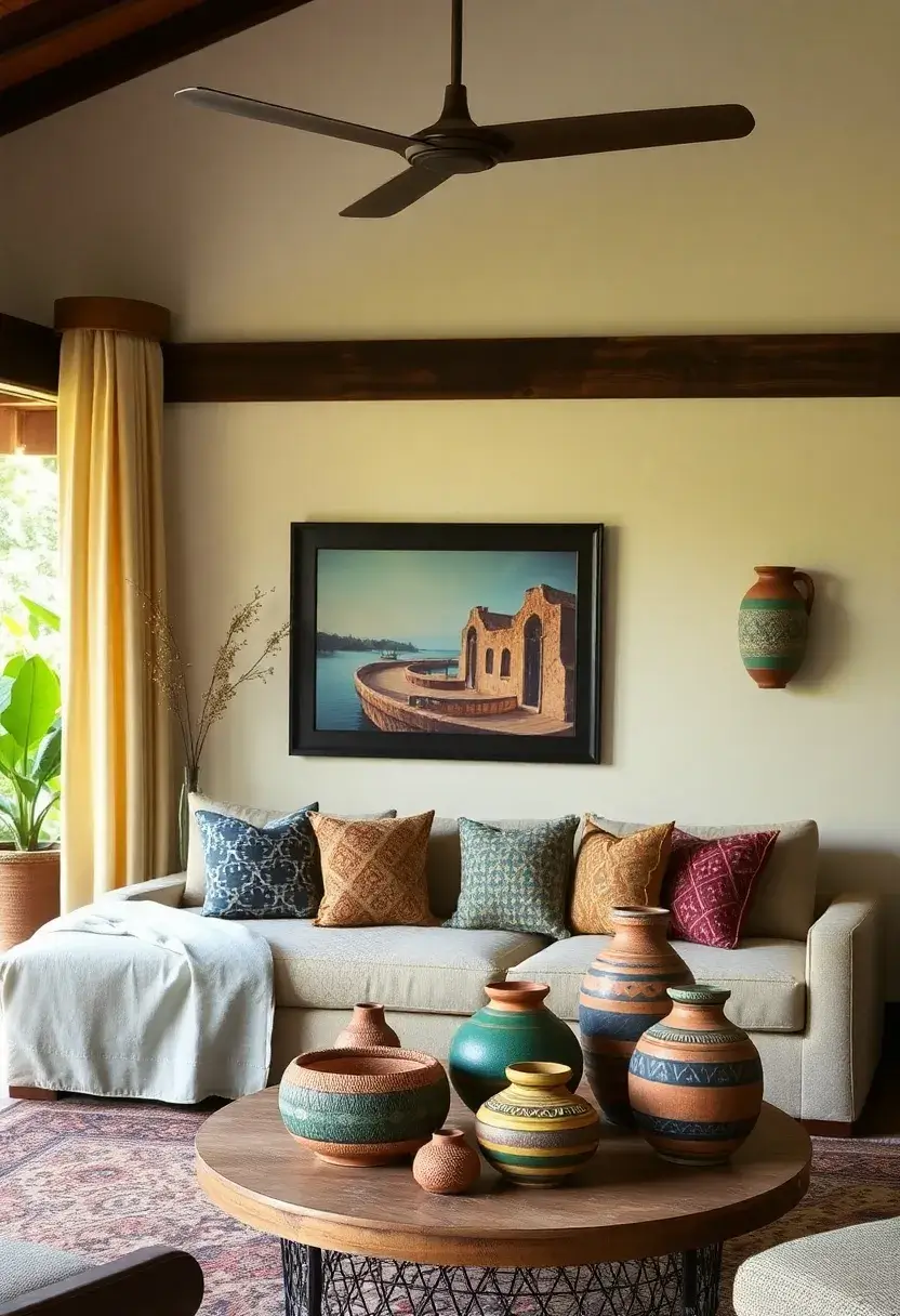 29 Kerala Living Room Designs That Blend Tradition and Modernity - 26. Artisanal Pottery for Unique Decor
