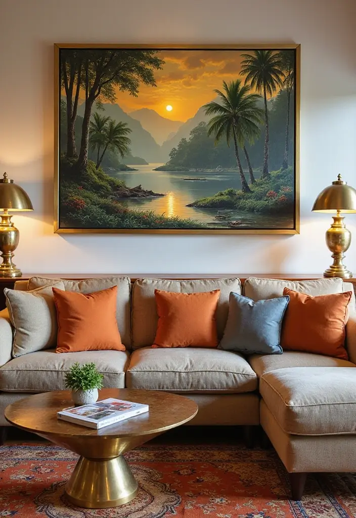 29 Kerala Living Room Designs That Blend Tradition and Modernity - 4. A Blend of Modern Art and Kerala Traditions