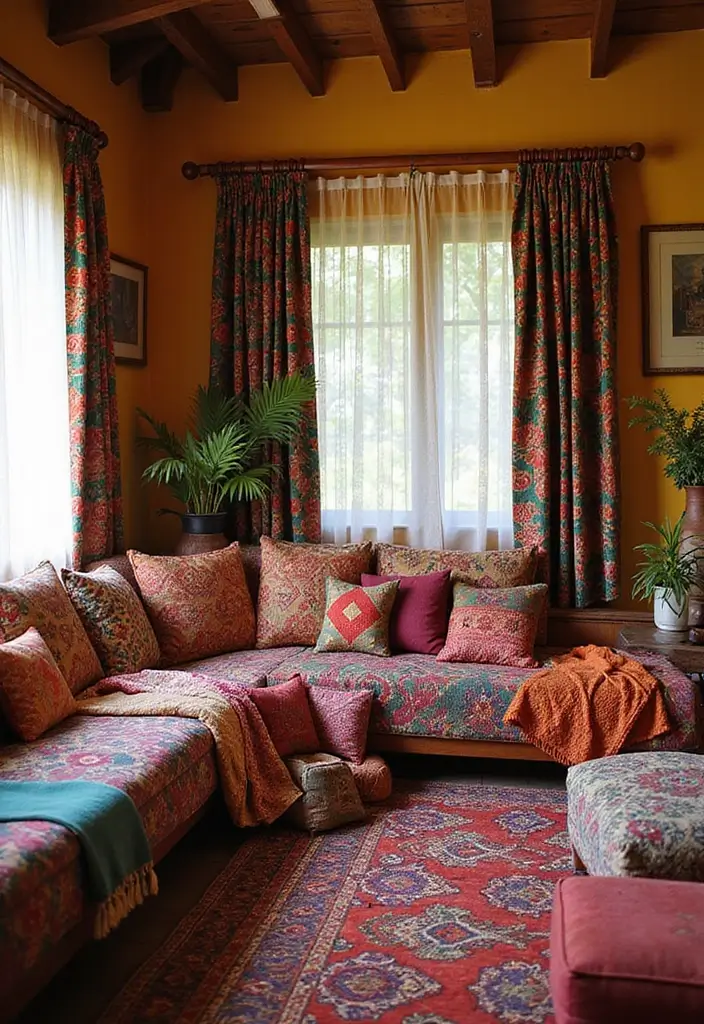 29 Kerala Living Room Designs That Blend Tradition and Modernity - 5. Vibrant Textiles That Tell a Story