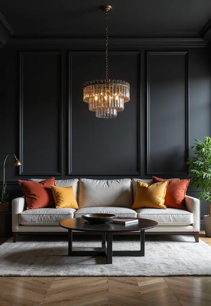 29 Living Room Dark Ideas That Feel Dramatic and Sophisticated - 1. Rich Black Walls