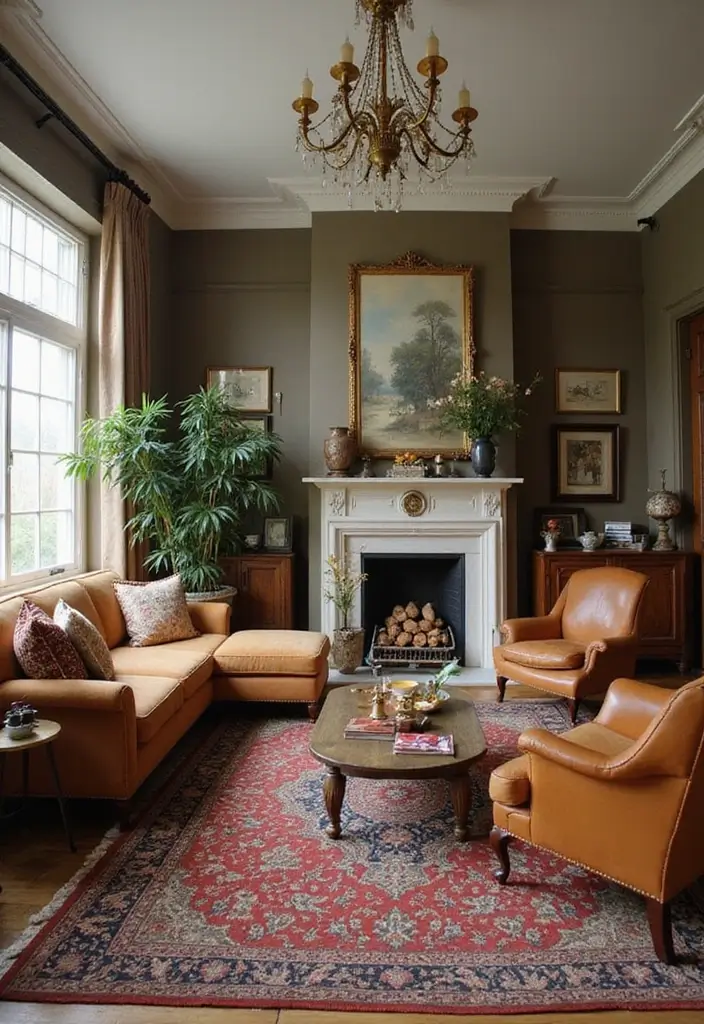 29 Living Room Dark Ideas That Feel Dramatic and Sophisticated - 19. Vintage Finds