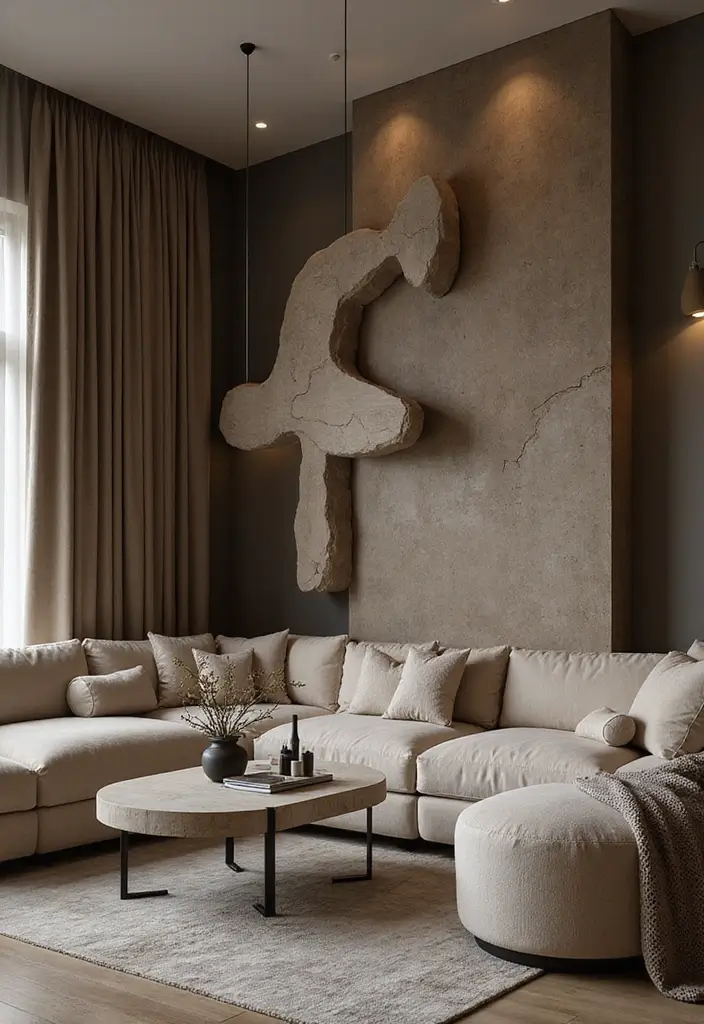 29 Living Room Dark Ideas That Feel Dramatic and Sophisticated - 24. Sculptural Elements