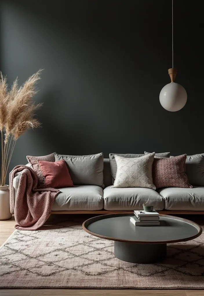 29 Living Room Dark Ideas That Feel Dramatic and Sophisticated - 28. Subtle Patterns