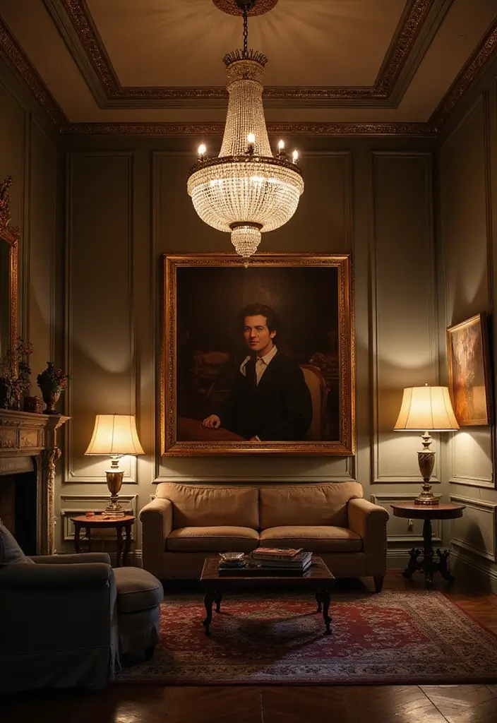 29 Living Room Dark Ideas That Feel Dramatic and Sophisticated - 4. Dramatic Lighting Fixtures