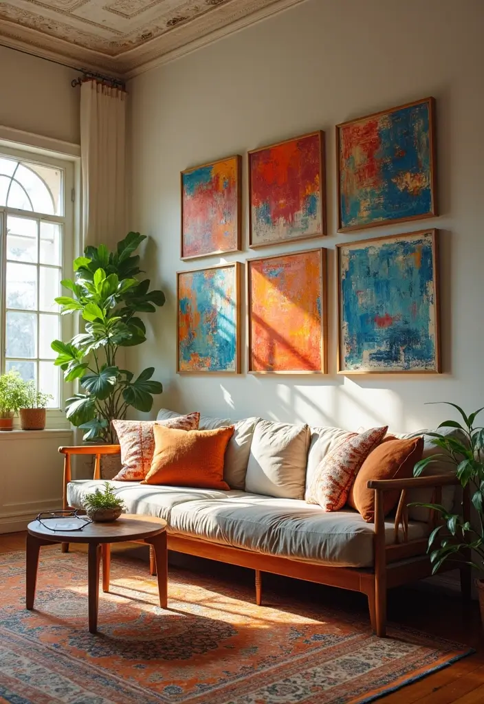 29 Living Room Ideas Cozy Styles That Feel Warm and Relaxing - 11. Incorporate Colorful Artwork