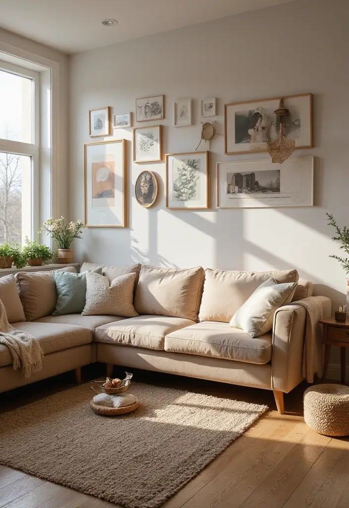 29 Living Room Ideas Cozy Styles That Feel Warm and Relaxing - 25. Incorporate Cozy Artwork