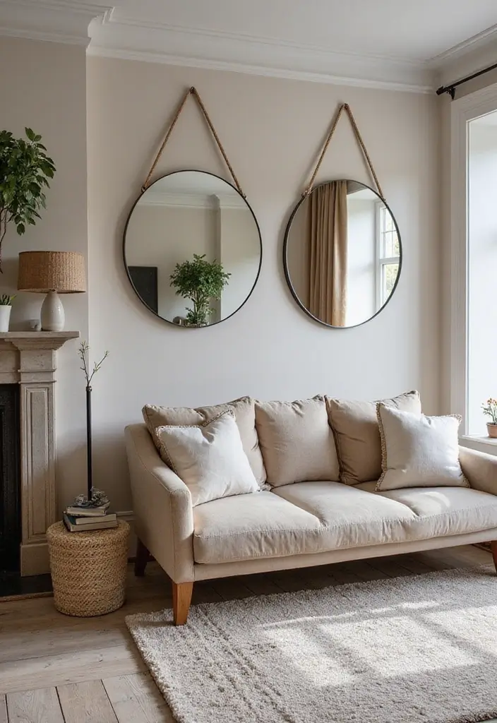 29 Living Room Ideas Cozy Styles That Feel Warm and Relaxing - 27. Use Mirrors to Enhance Space