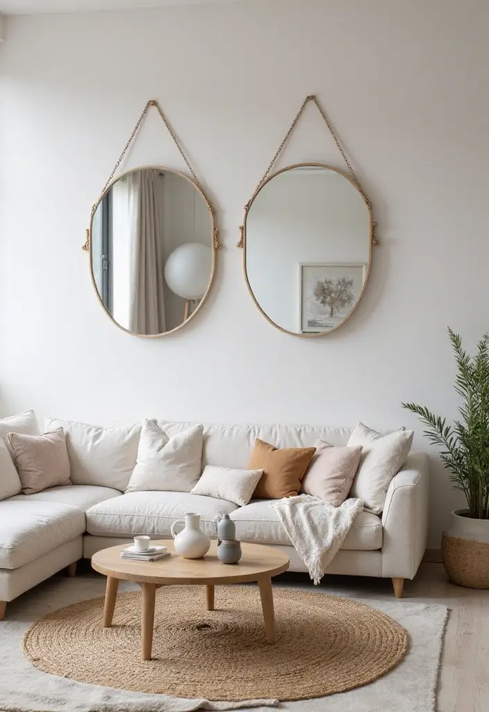 29 Living Room Ideas Simple Designs That Feel Clean and Minimal - 14. Smart Use of Mirrors