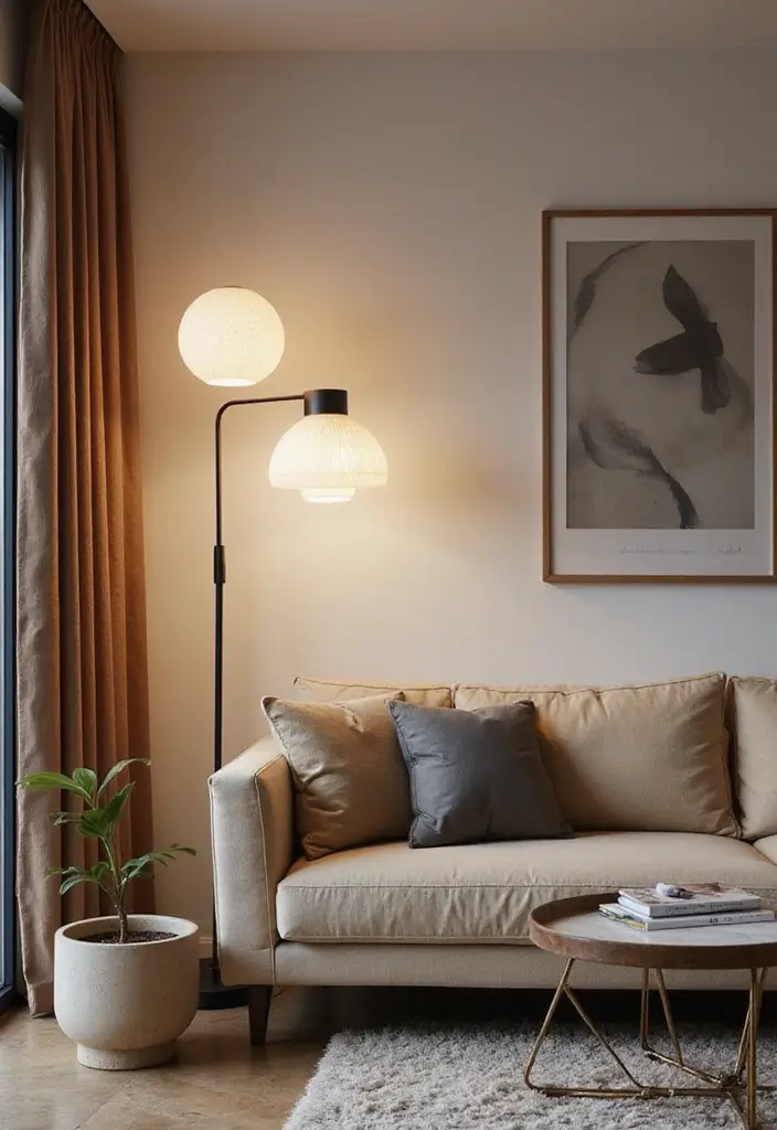 29 Living Room Ideas Simple Designs That Feel Clean and Minimal - 8. Statement Lighting