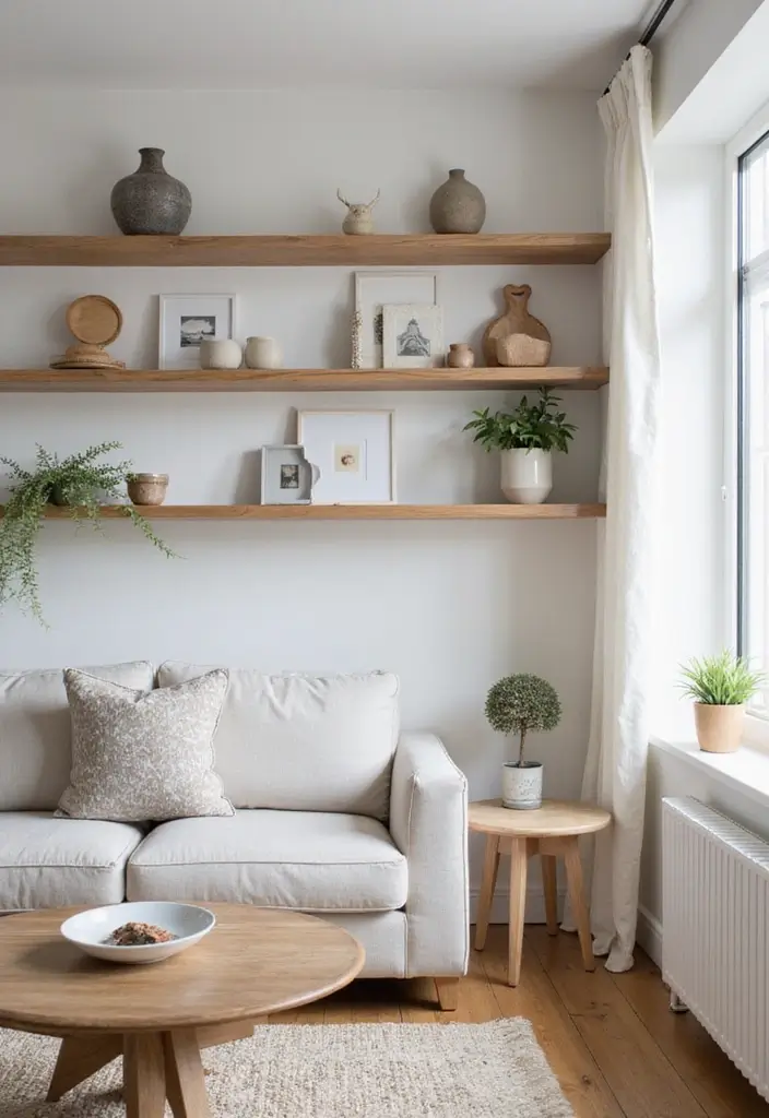 29 Living Room Ideas Simple Designs That Feel Clean and Minimal - 9. Simple Display Shelves