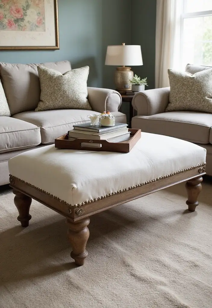 29 Ottoman Living Room Ideas That Add Comfort and Storage - 10. Ottoman Bench for Extended Seating