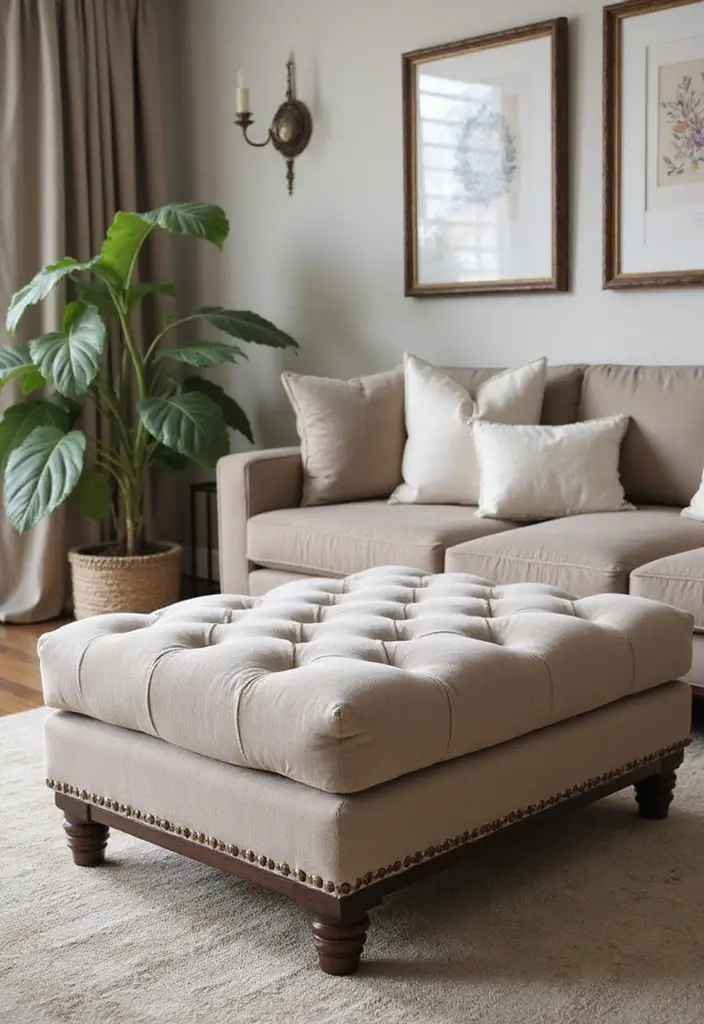 29 Ottoman Living Room Ideas That Add Comfort and Storage - 11. Ottoman with Tufted Detail