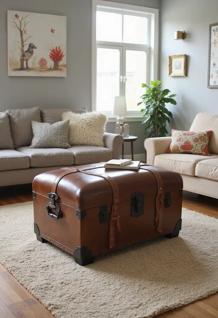 29 Ottoman Living Room Ideas That Add Comfort and Storage - 15. Ottoman with Storage Trunks