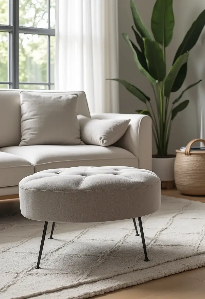 29 Ottoman Living Room Ideas That Add Comfort and Storage - 18. Modern Ottoman with Metal Legs