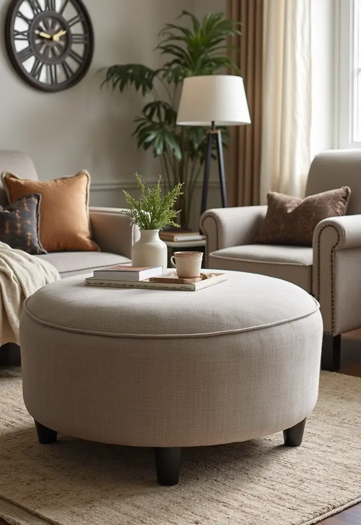 29 Ottoman Living Room Ideas That Add Comfort and Storage - 22. Ottoman with Reversible Top