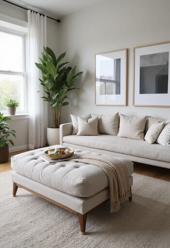 29 Ottoman Living Room Ideas That Add Comfort and Storage - 29. Ottoman with a Minimalist Aesthetic