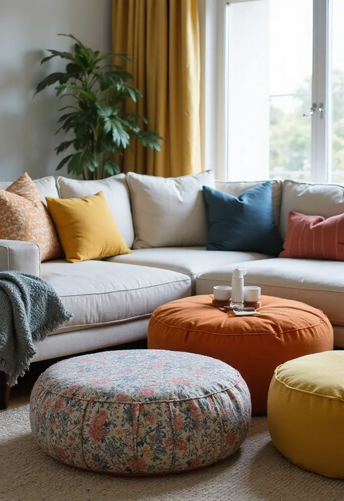 29 Ottoman Living Room Ideas That Add Comfort and Storage - 4. Pouffe as a Casual Ottoman