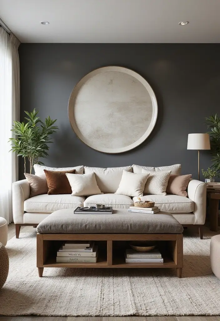 29 Ottoman Living Room Ideas That Add Comfort and Storage - 6. Ottoman with Built-in Shelves