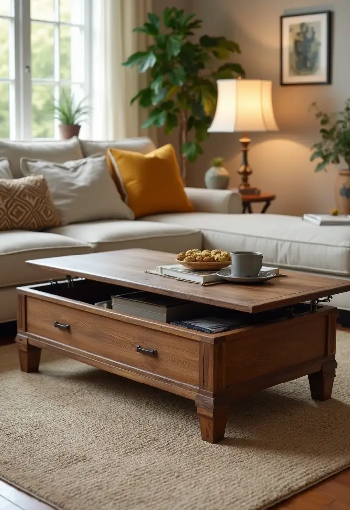 29 Ottoman Living Room Ideas That Add Comfort and Storage - 7. Ottoman with Lift-Top Design