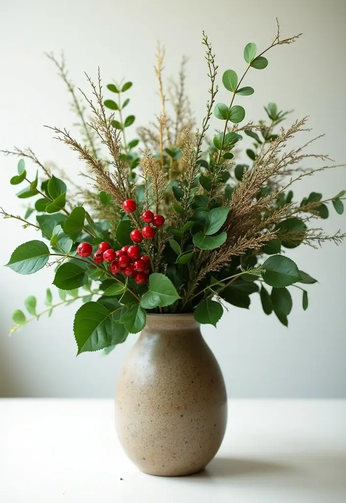 29 Red and Gold Living Room Decor Ideas That Feel Festive and Luxurious - 10. Artful Arrangements of Holiday Greens