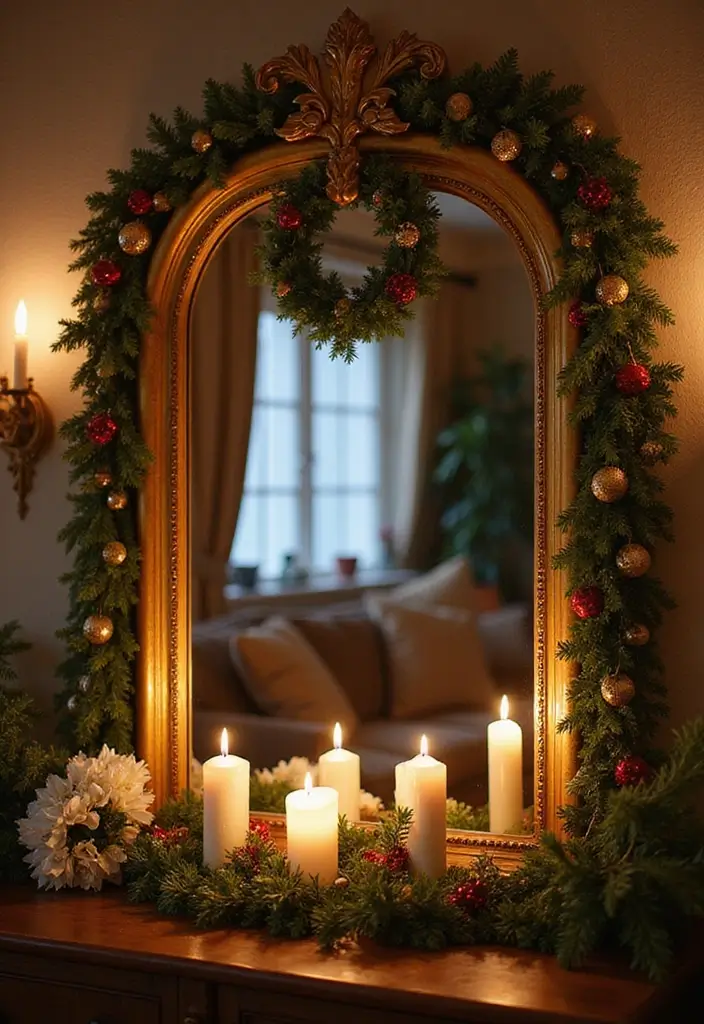 29 Red and Gold Living Room Decor Ideas That Feel Festive and Luxurious - 11. Festive Mirror Decor