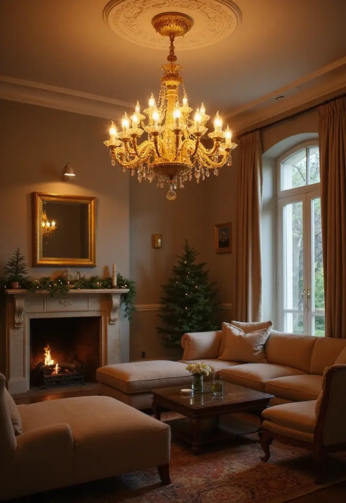 29 Red and Gold Living Room Decor Ideas That Feel Festive and Luxurious - 12. Glamorous Lighting Fixtures