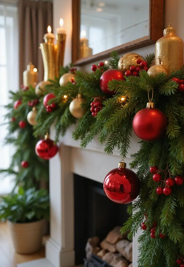 29 Red and Gold Living Room Decor Ideas That Feel Festive and Luxurious - 16. Glittering Gold Holiday Garlands