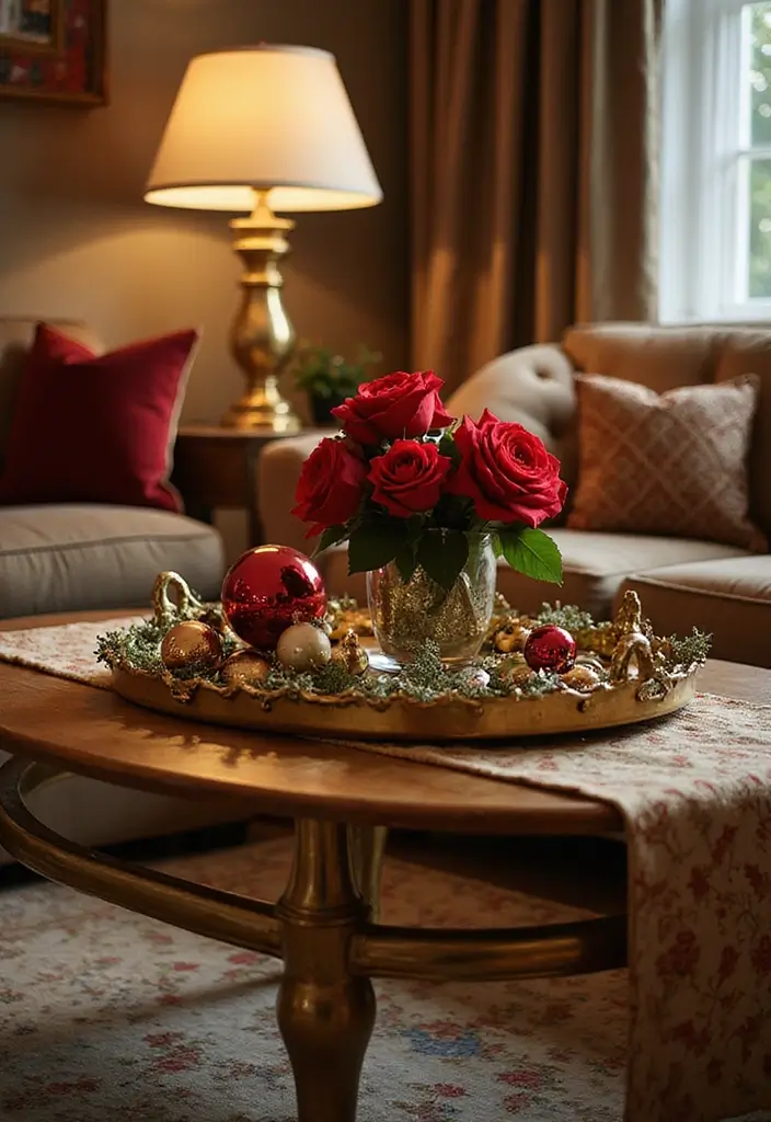 29 Red and Gold Living Room Decor Ideas That Feel Festive and Luxurious - 2. Golden Coffee Table Accents