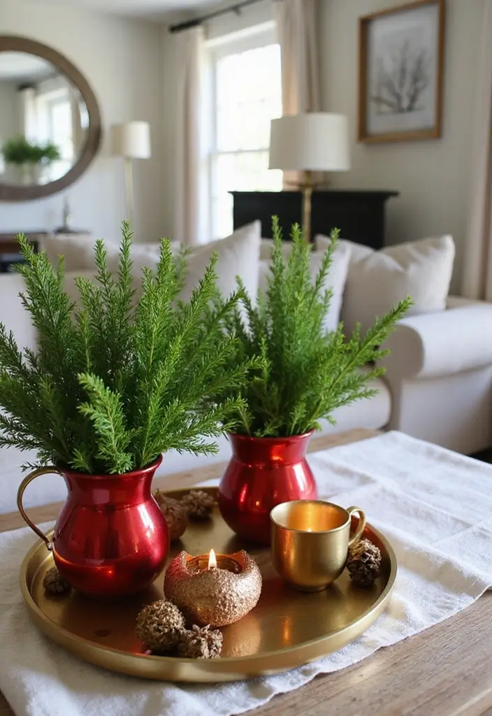 29 Red and Gold Living Room Decor Ideas That Feel Festive and Luxurious - 25. Seasonal Nature Displays