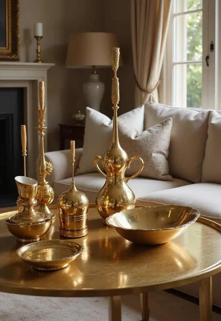 29 Red and Gold Living Room Decor Ideas That Feel Festive and Luxurious - 27. Gold-Plated Table Accessories