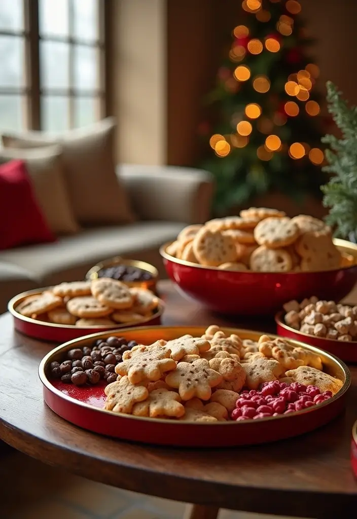 29 Red and Gold Living Room Decor Ideas That Feel Festive and Luxurious - 28. Holiday Snack Stations