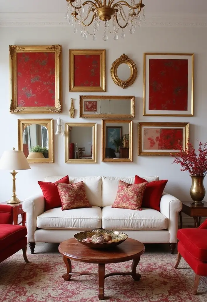 29 Red and Gold Living Room Decor Ideas That Feel Festive and Luxurious - 5. Festive Wall Art