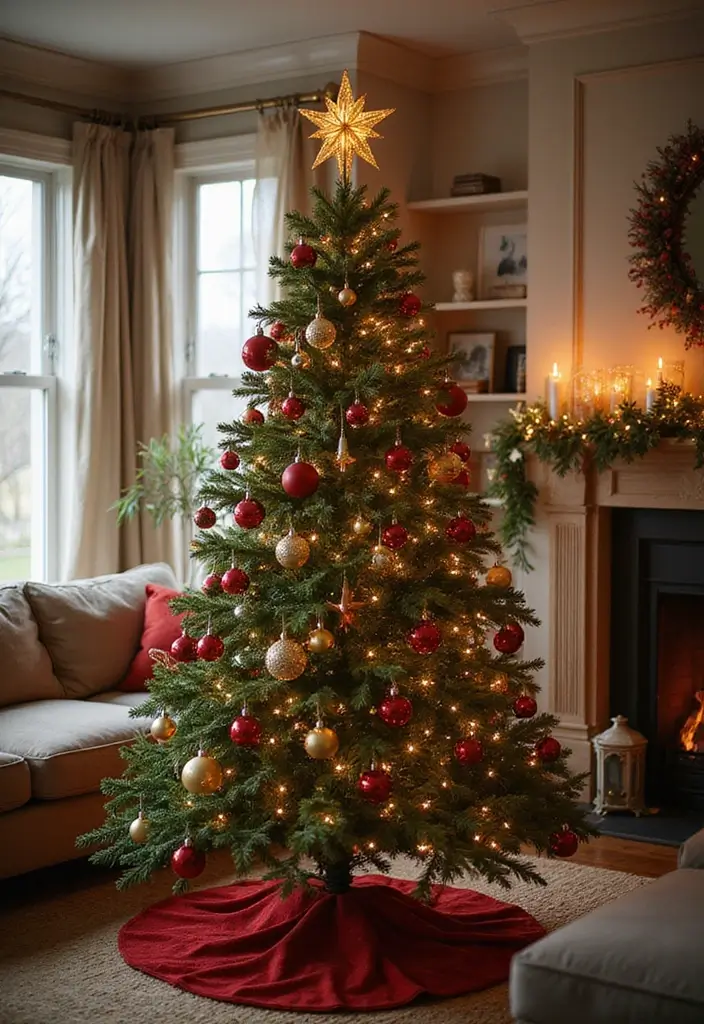 29 Red and Gold Living Room Decor Ideas That Feel Festive and Luxurious - 9. Decorative Christmas Trees